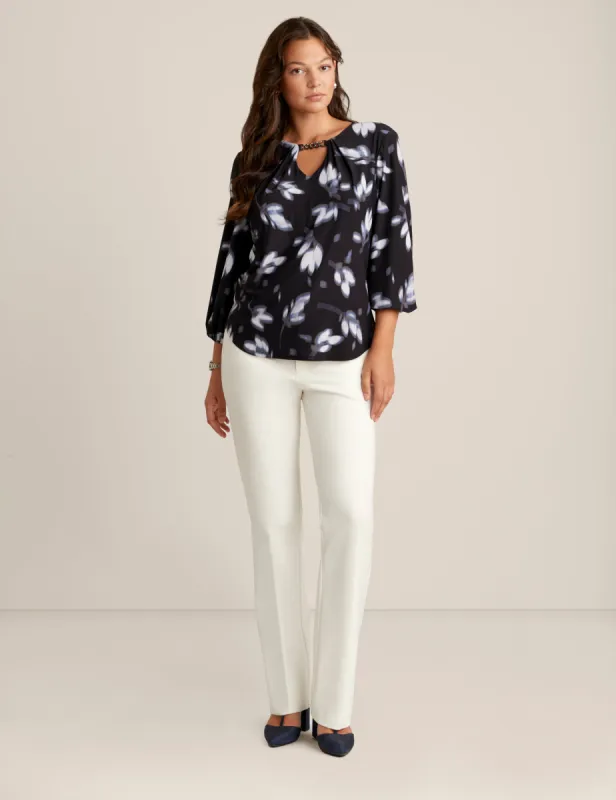Printed Pleat Neck Blouson Top sold by Anne Klein