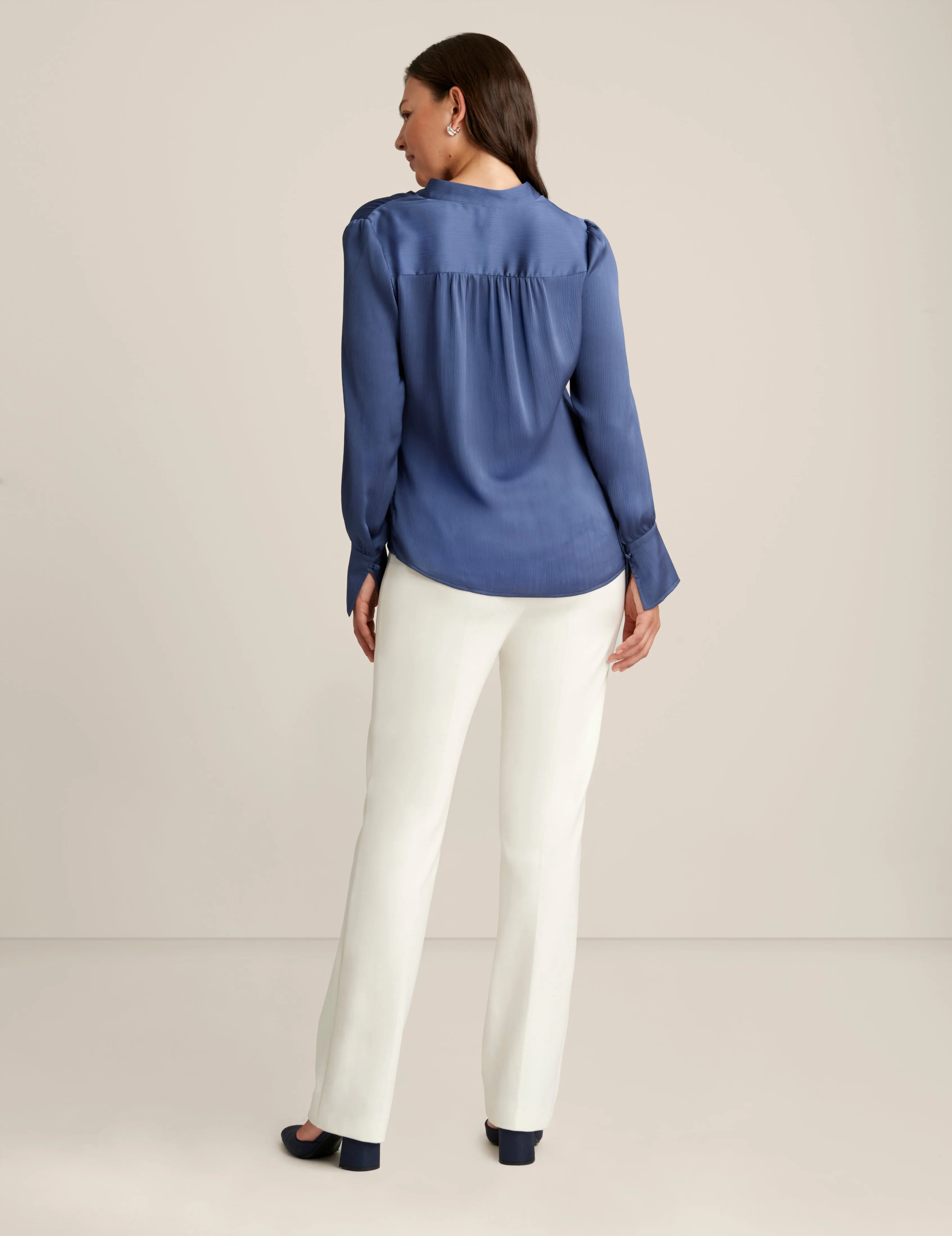 Long Sleeve V Neck Pleat Front Blouse sold by Anne Klein product image thumbnail 2