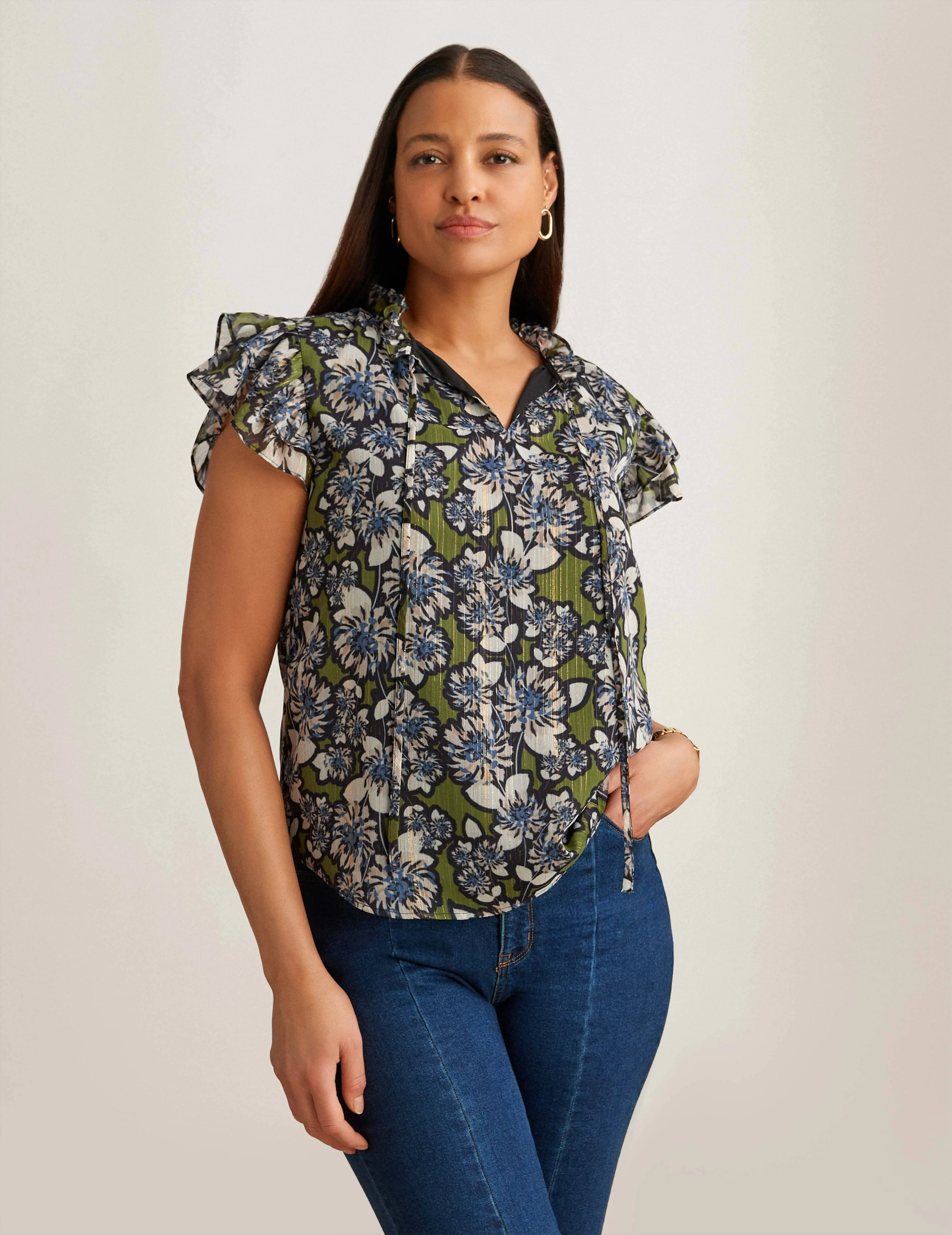 Ruffle Sleeve Tie Blouse - Sale sold by Anne Klein