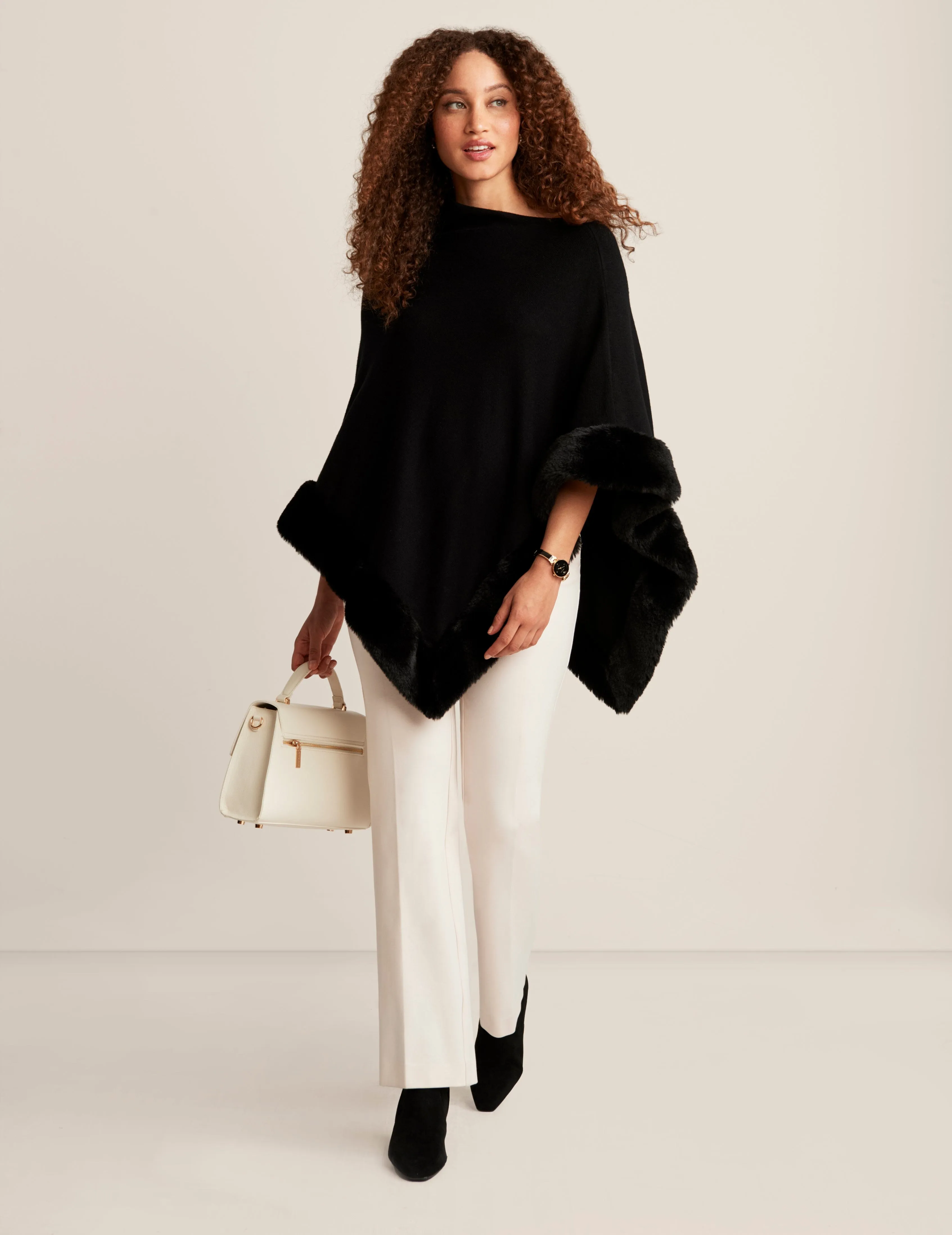 Fur Trim Poncho Cape sold by Anne Klein