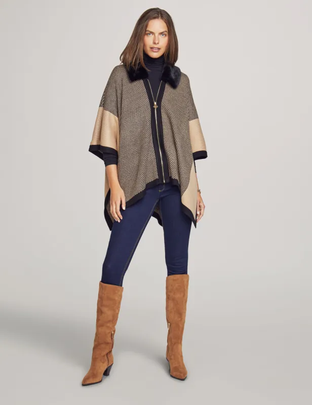 Zip Front Poncho With Fur  - Sale sold by Anne Klein