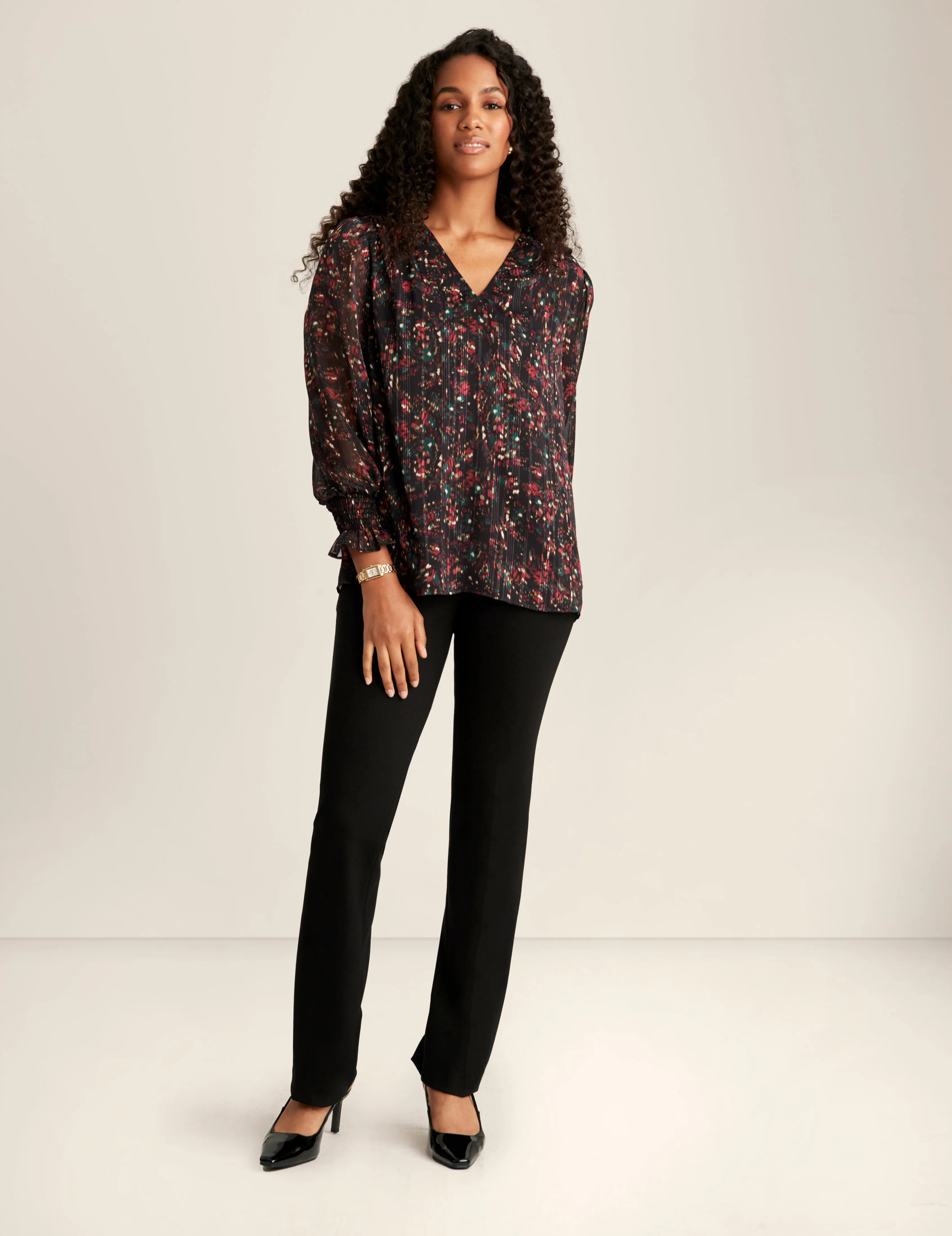 Long Sleeve V Neck Blouse sold by Anne Klein