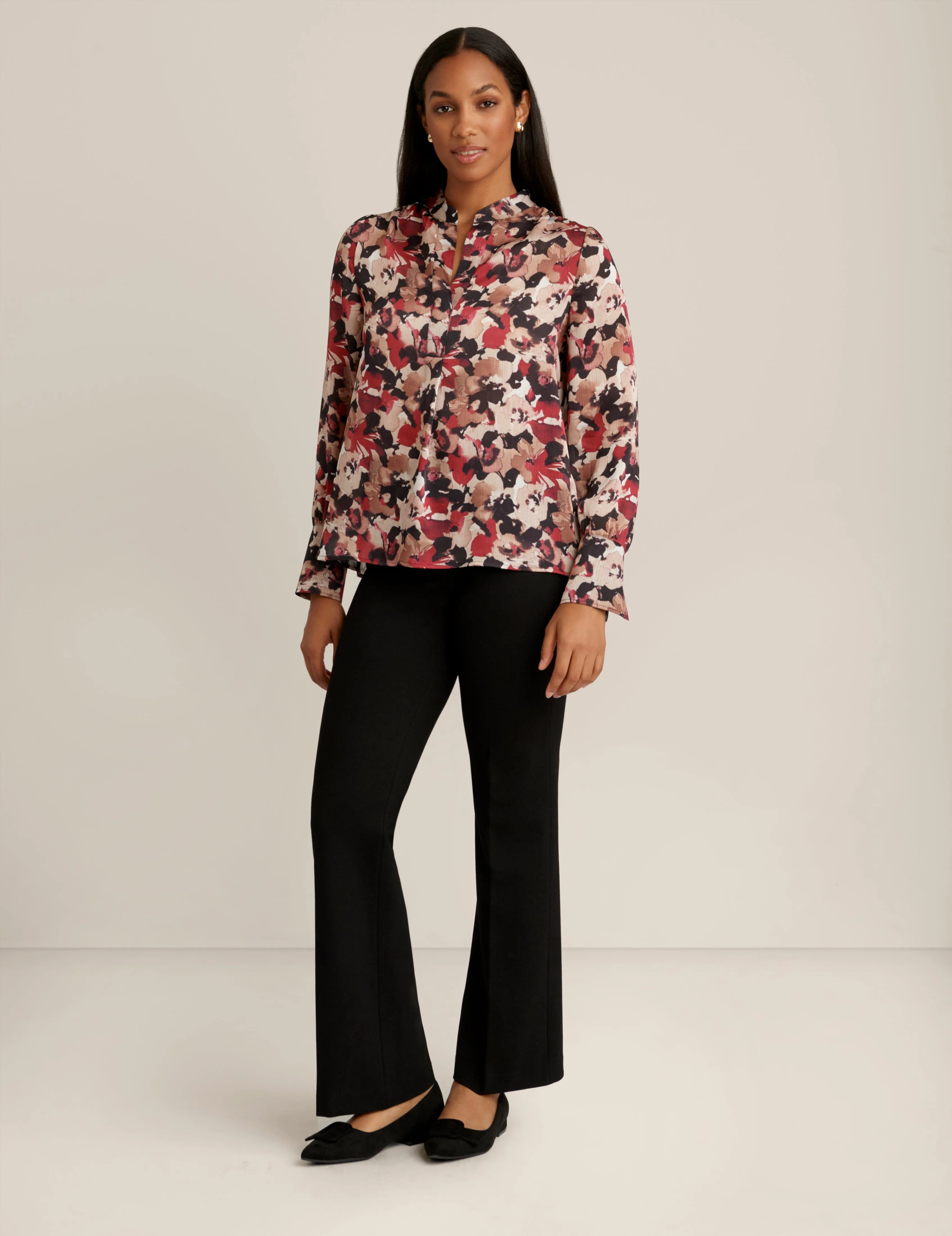 Long Sleeve V Neck Pleat Front Blouse sold by Anne Klein
