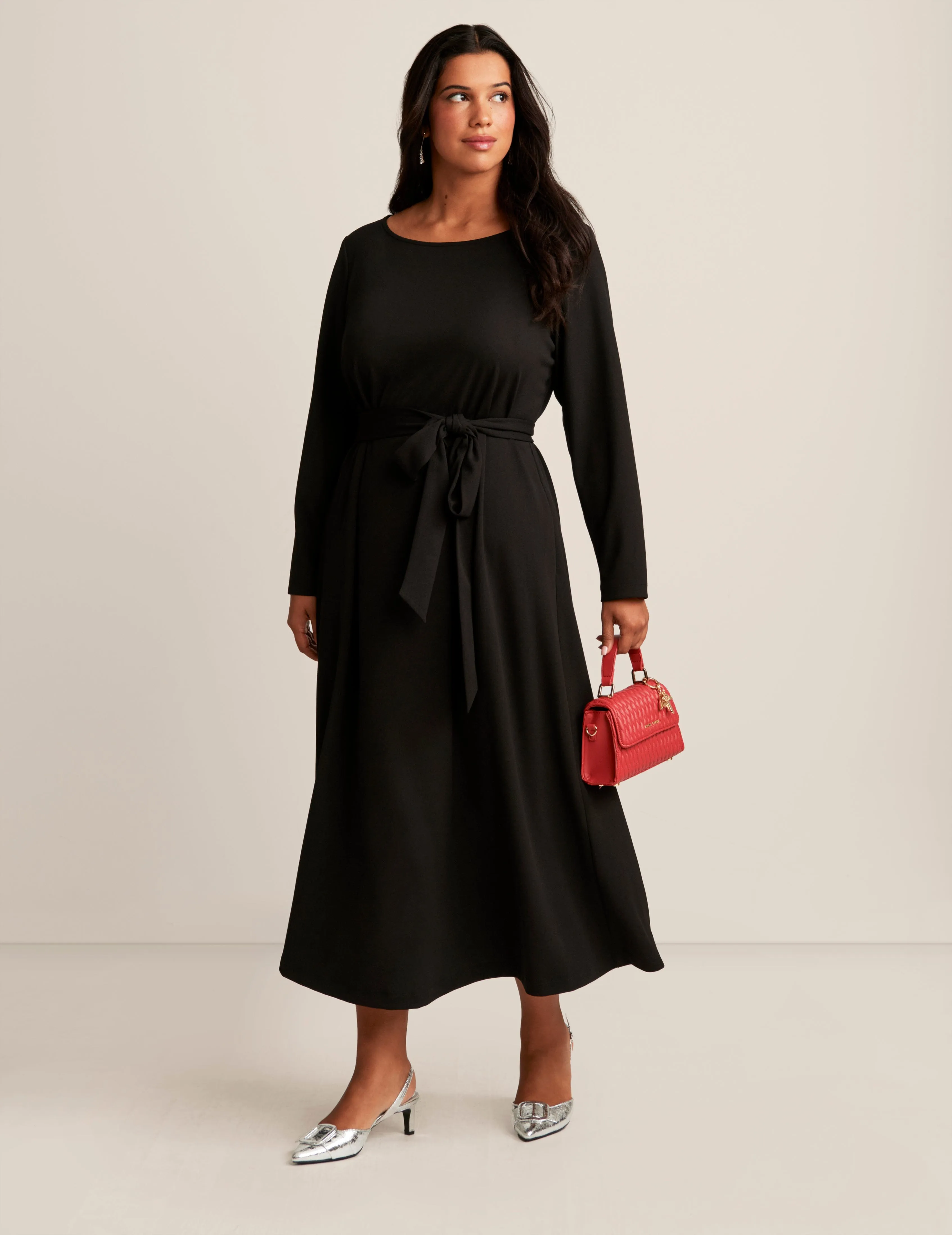 Plus Size Belted Scoop Neck Midi sold by Anne Klein