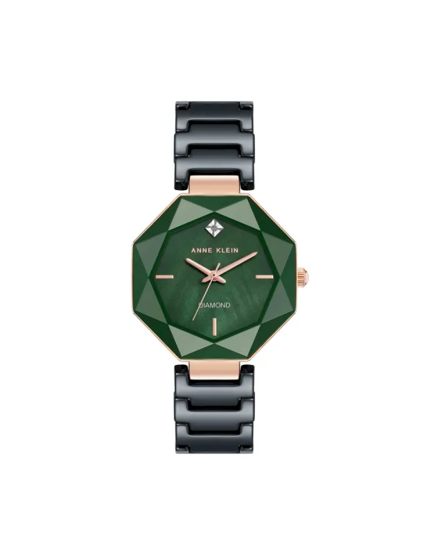 Octagonal Ceramic Diamond Dial Bracelet Watch sold by Anne Klein