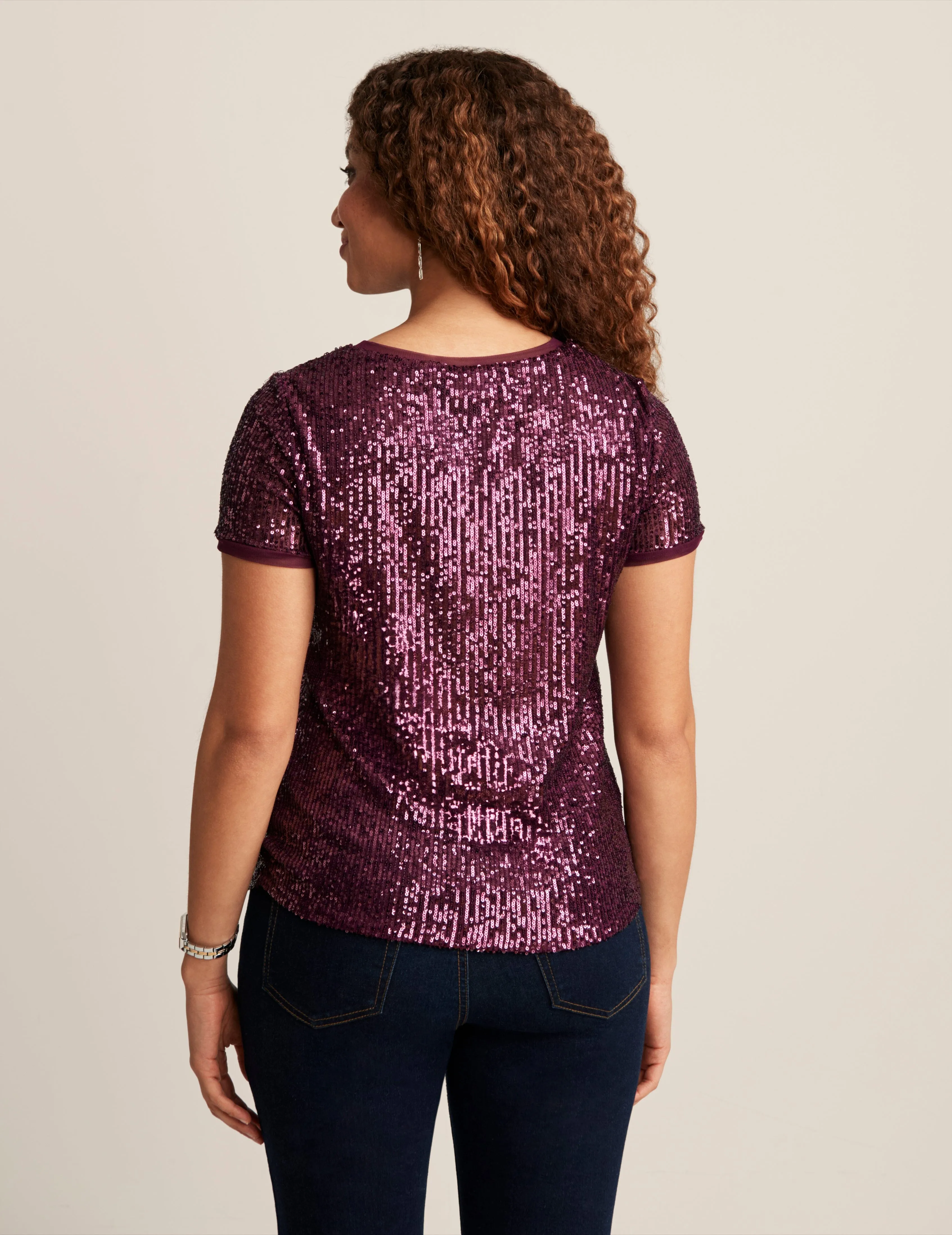 Sequin Mesh Short Sleeve Tee sold by Anne Klein product image thumbnail 2