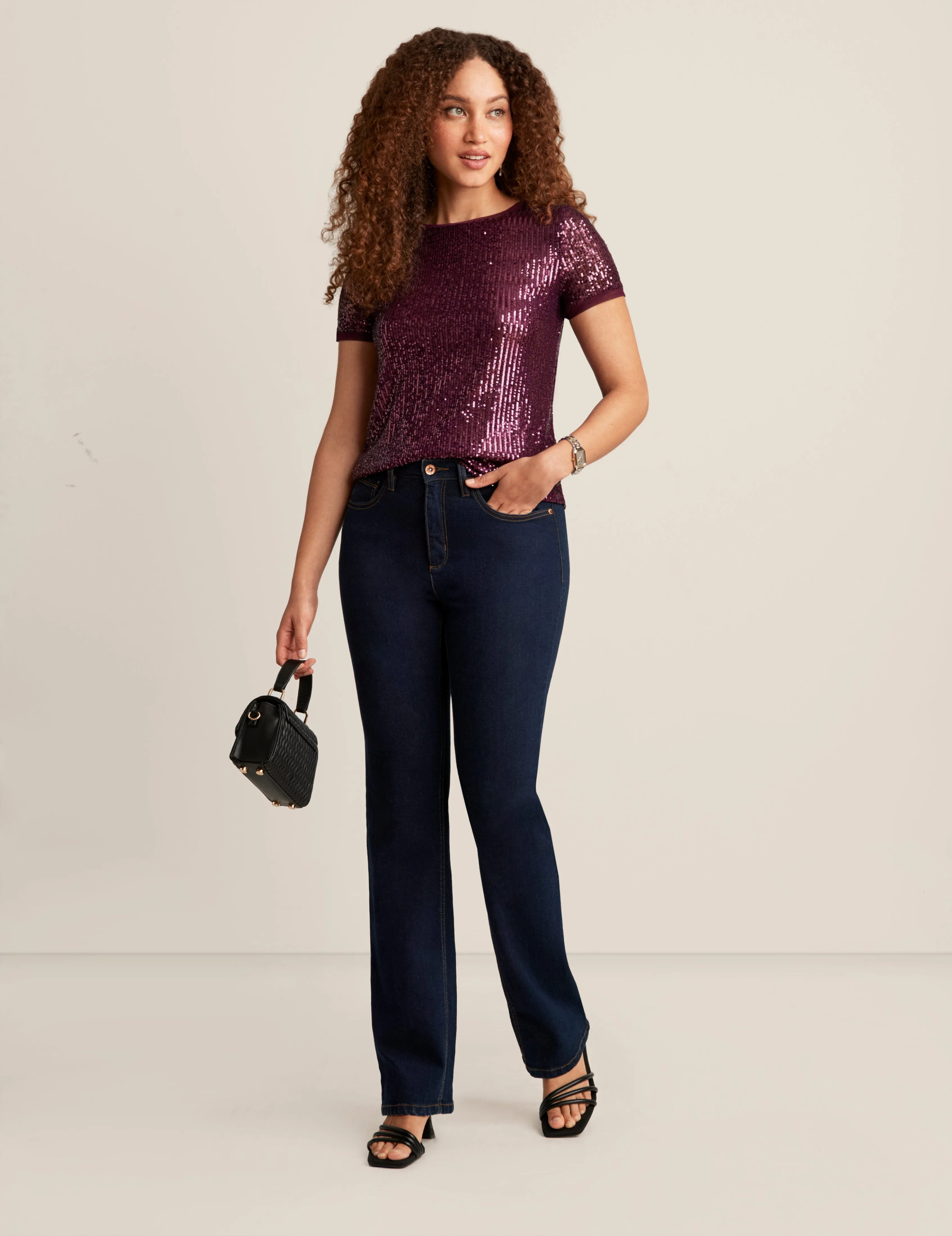 Sequin Mesh Short Sleeve Tee sold by Anne Klein