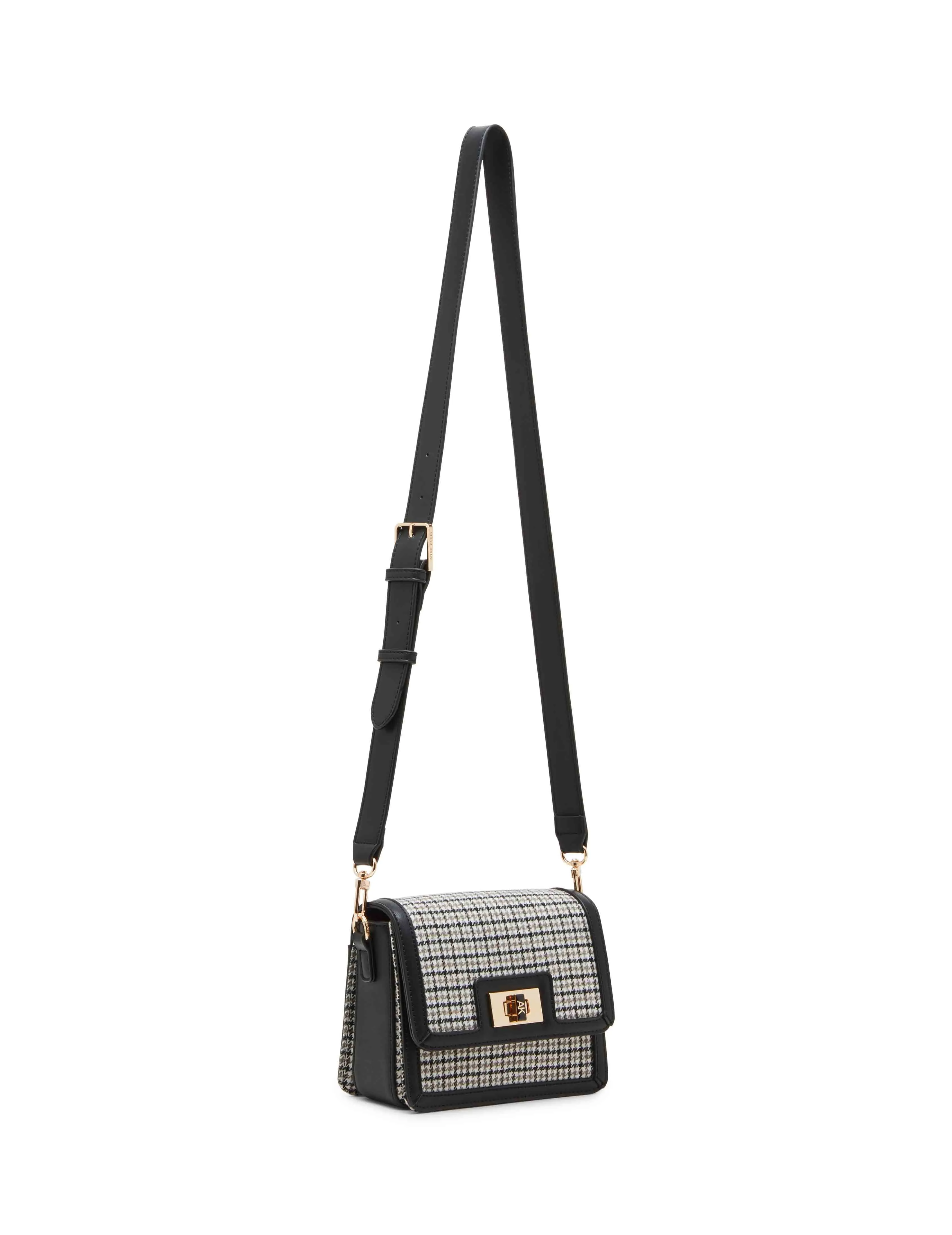 Flap Crossbody In Micro Houndstooth With Enamel Turn Lock sold by Anne Klein product image thumbnail 3