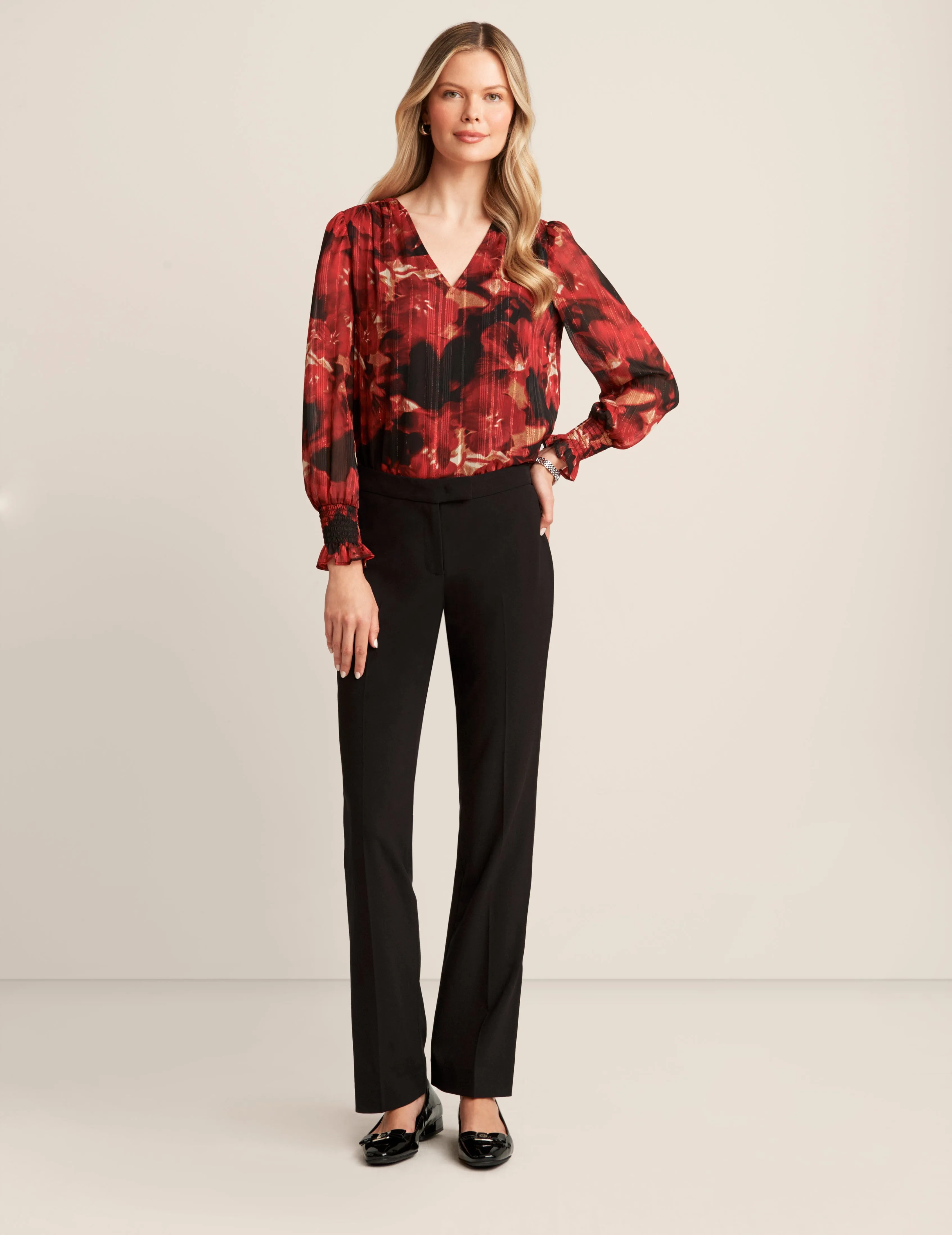 Long Sleeve V Neck Blouse sold by Anne Klein