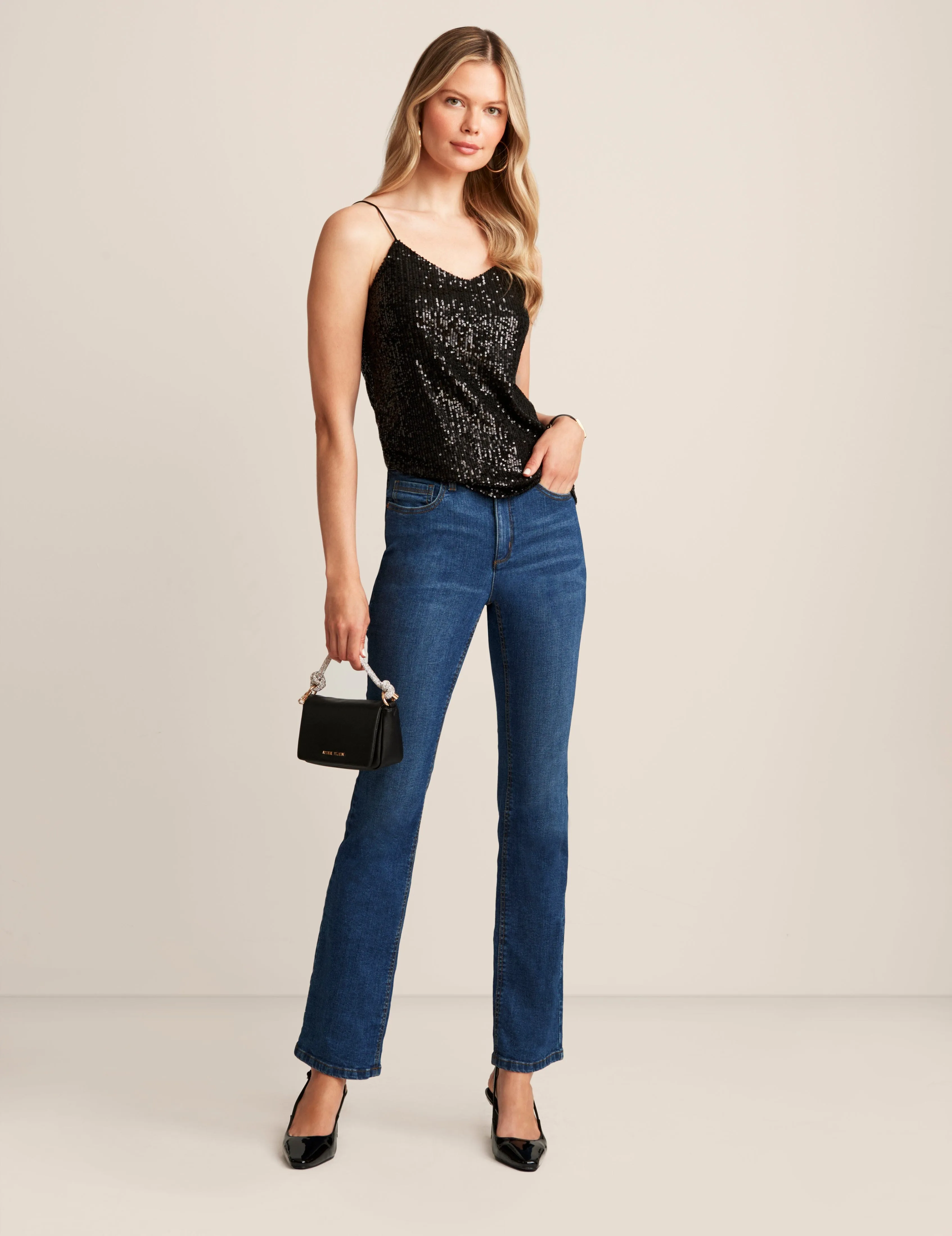 Linear Sequin Mesh V Neck Cami sold by Anne Klein