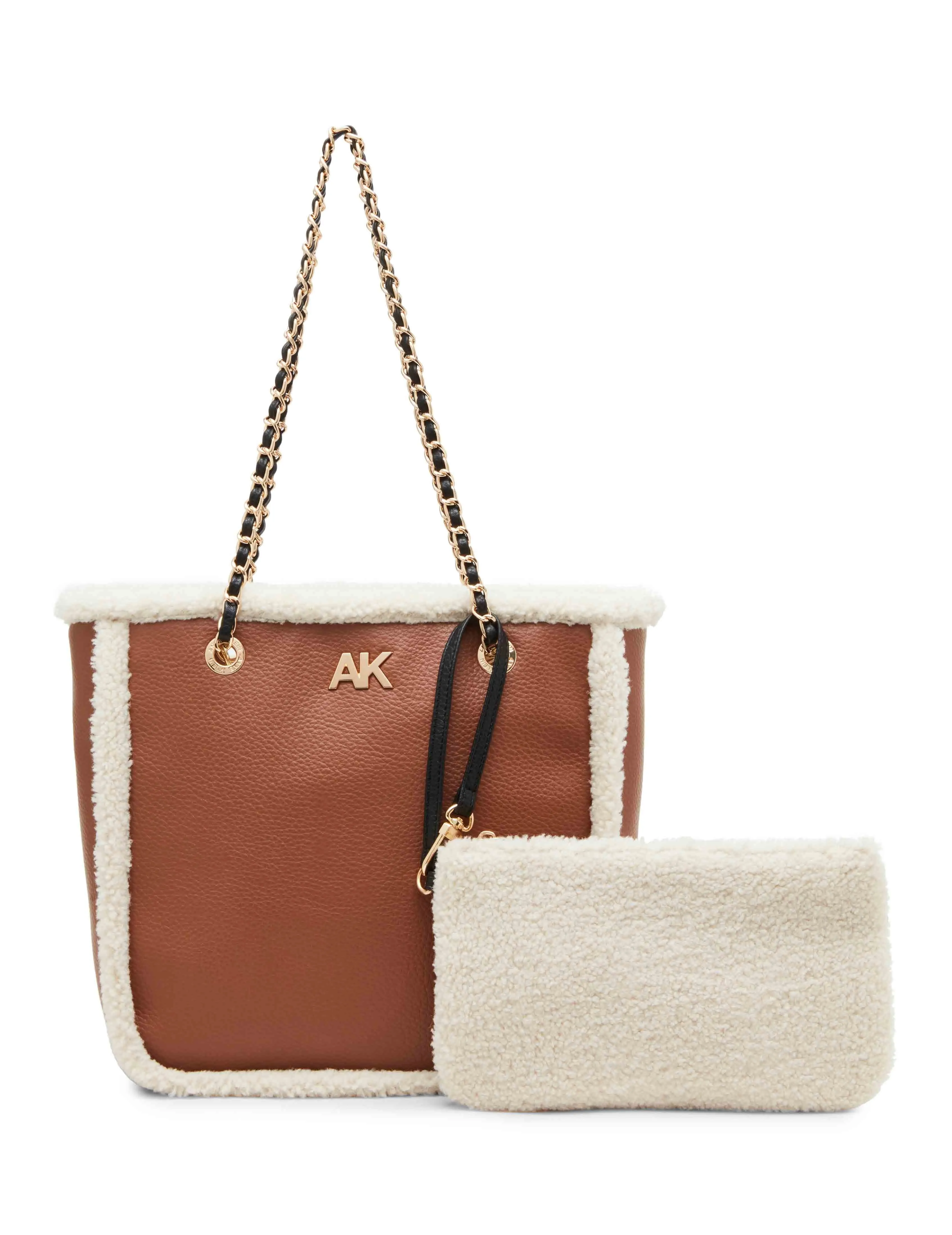 Sherpa Shopper Tote With Chain Detailing On Straps sold by Anne Klein