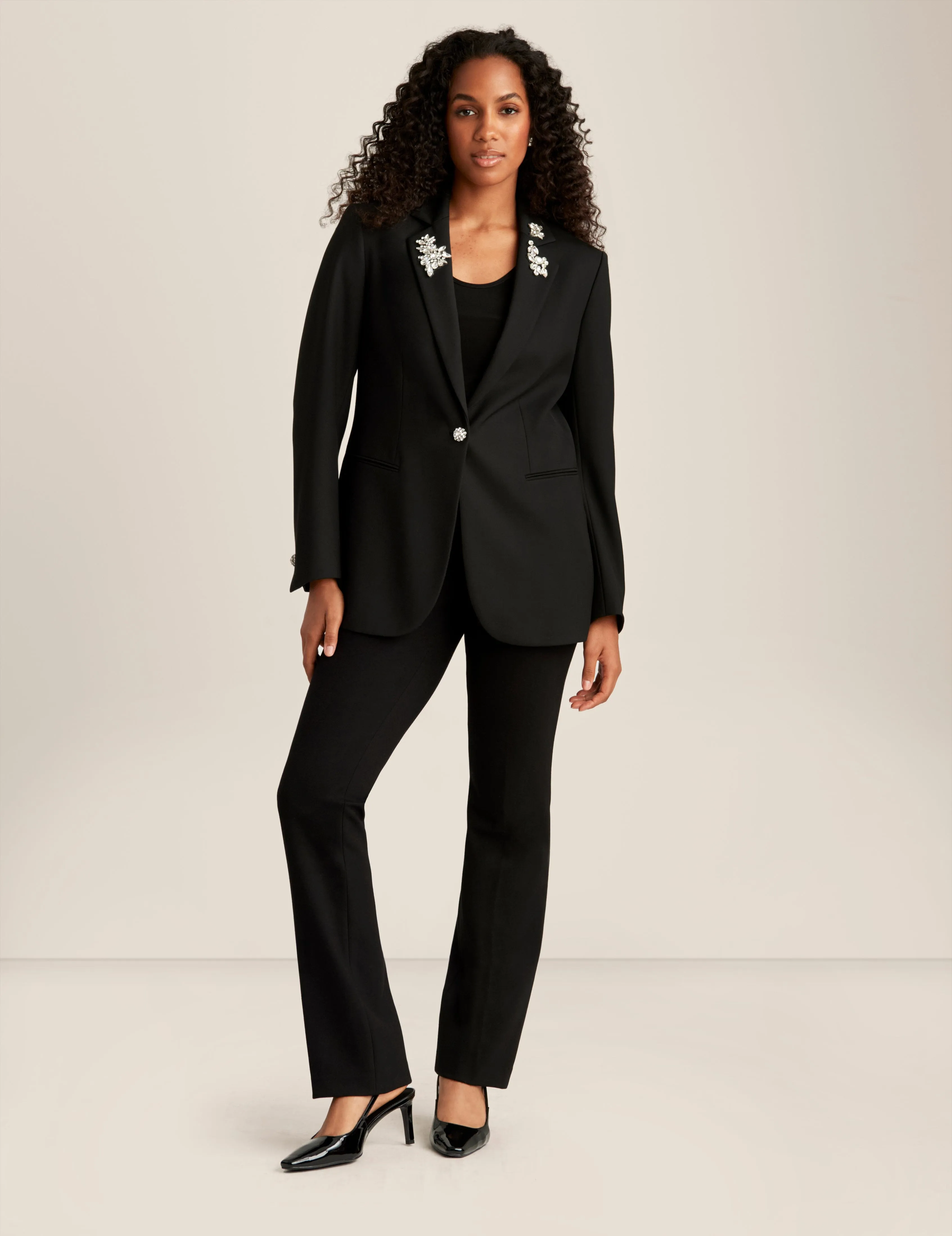 Anne Stretch One Button Notch Collar Jacket sold by Anne Klein