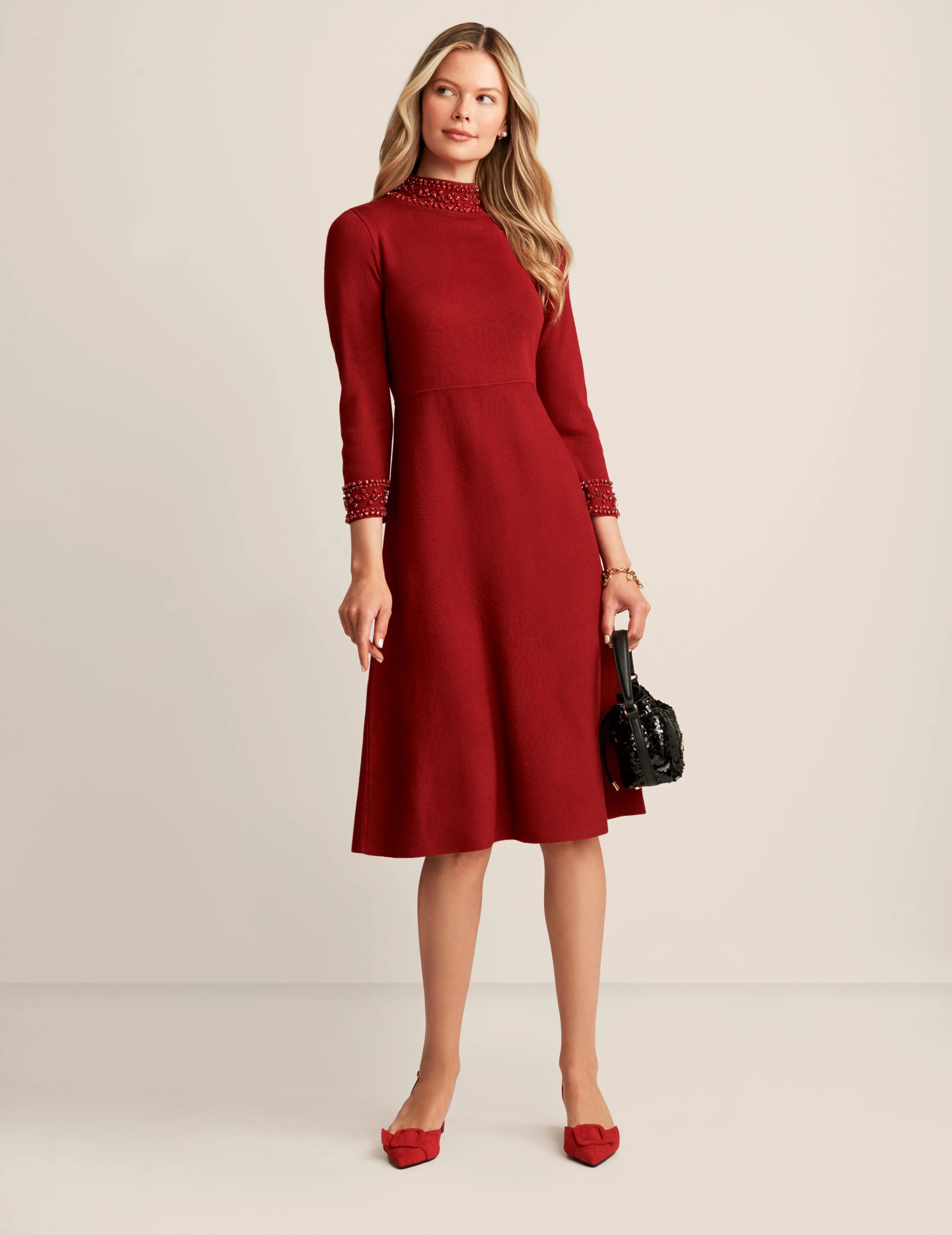 Embellished Mock Neck Dress sold by Anne Klein