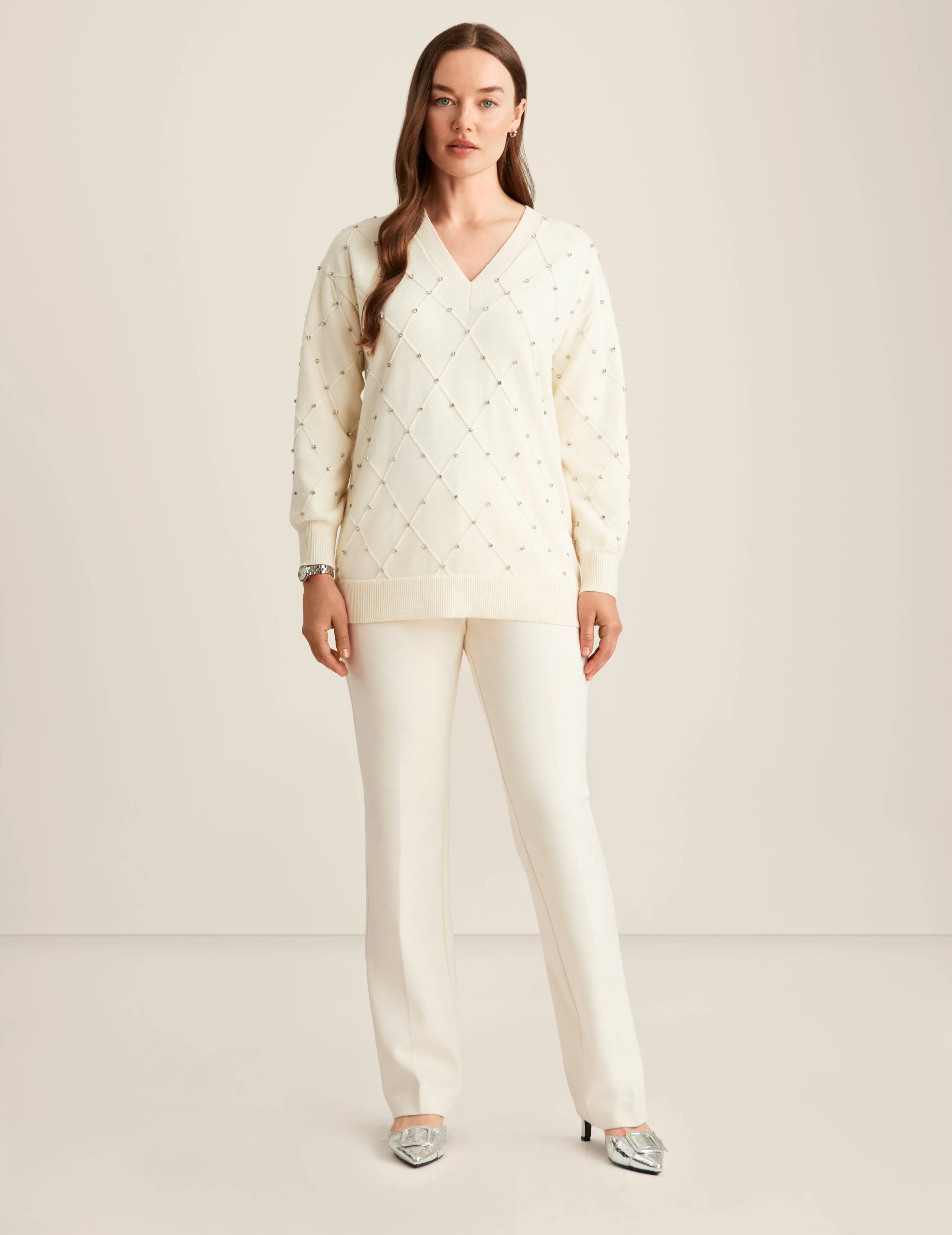 Embellished V Neck Sweater sold by Anne Klein
