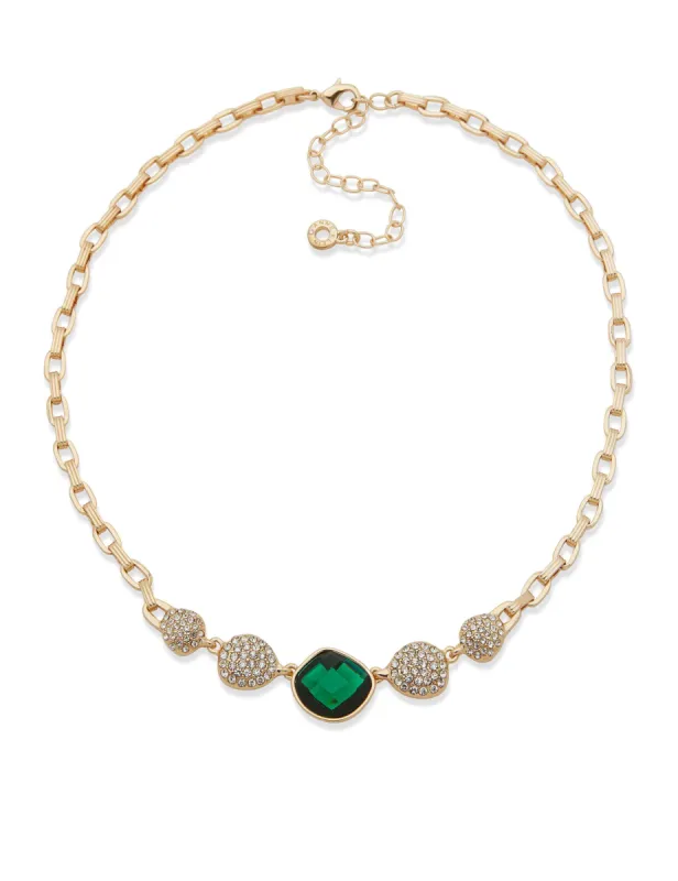 Bezel Set Station Necklace - Gold/Emerald sold by Anne Klein