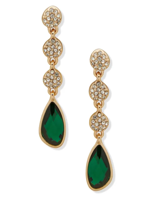 Linear Station Earring - Gold/Emerald sold by Anne Klein