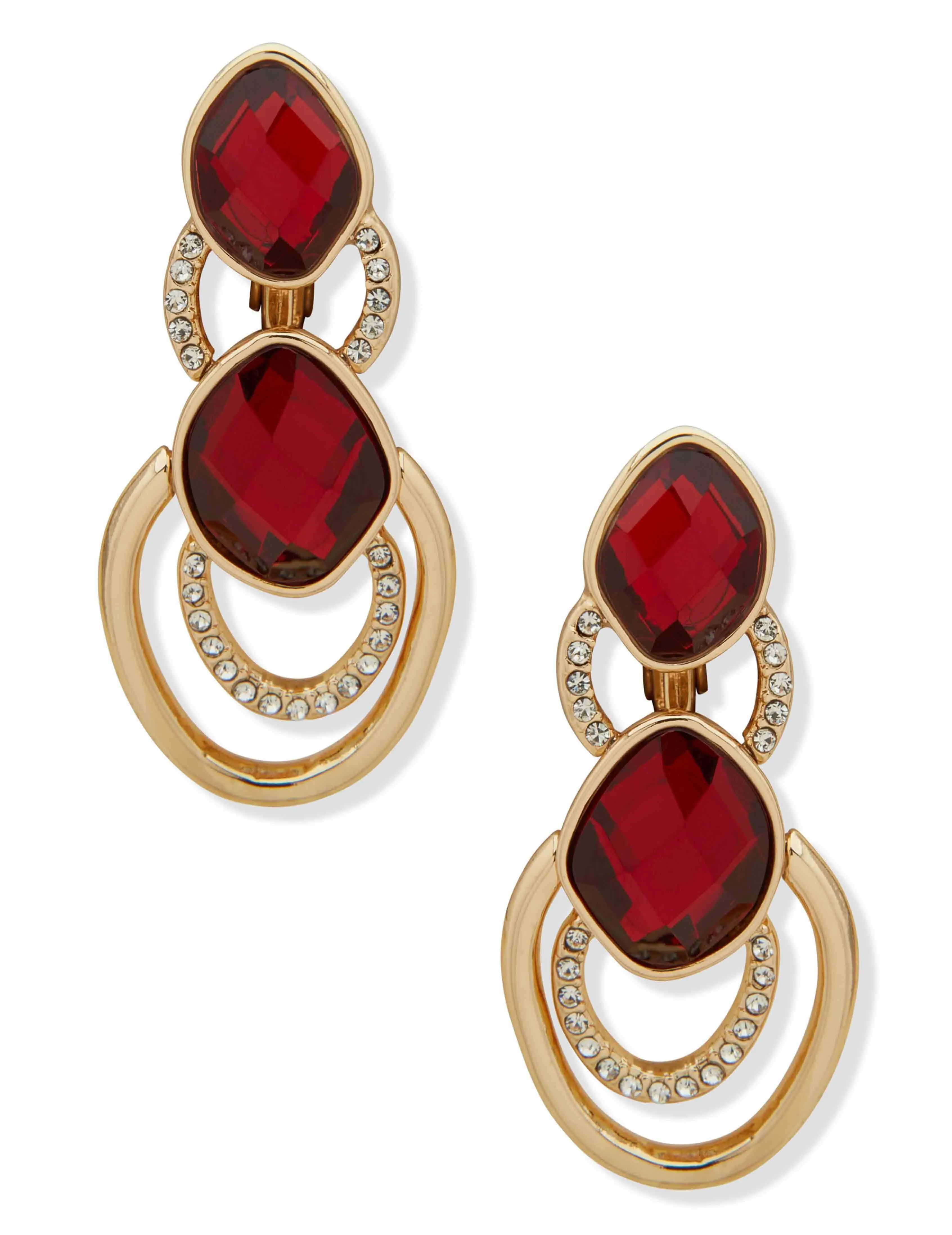 Double Drop Bezel Set Station Earring - Gold/Siam sold by Anne Klein