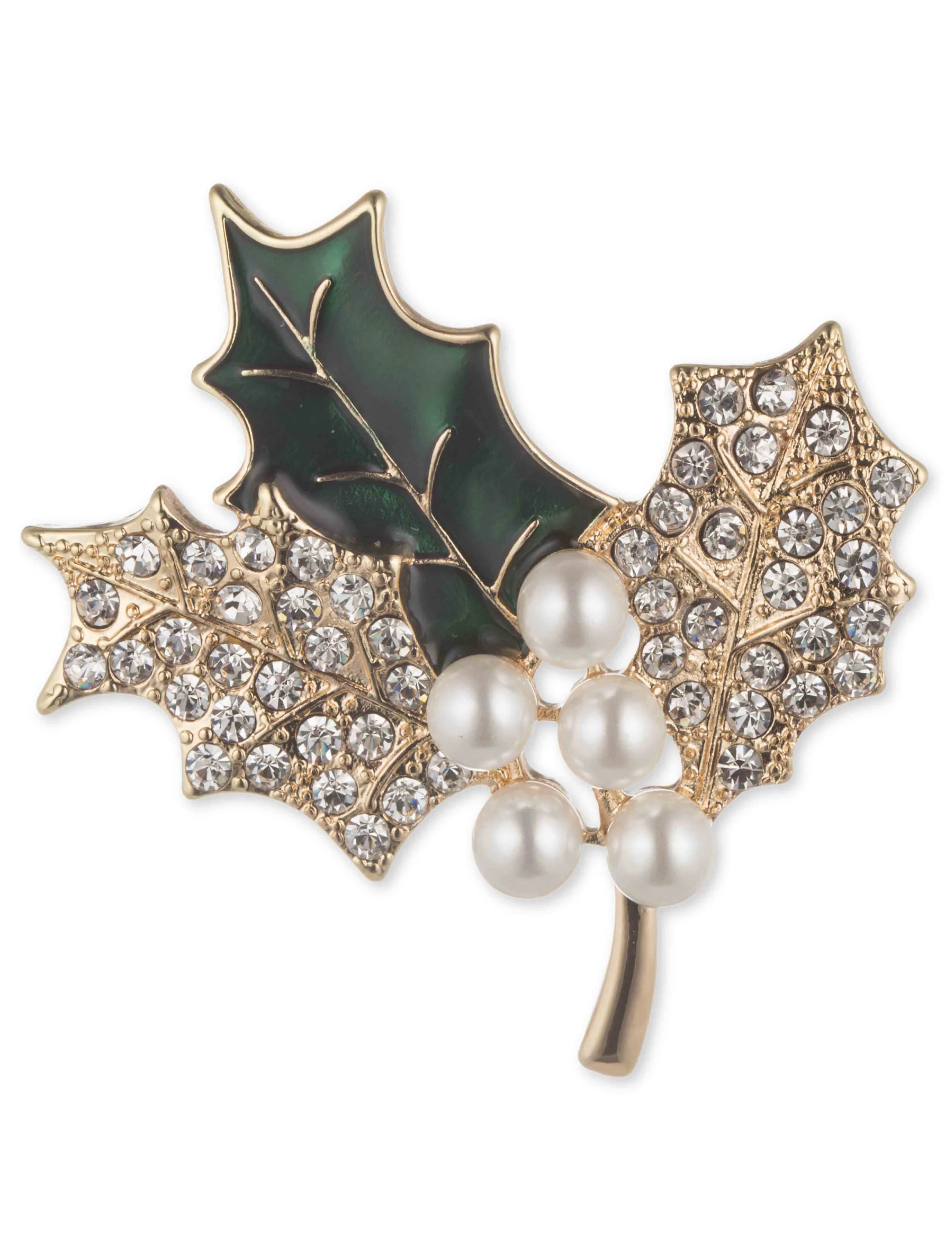 Holly Branch Pin - Gold/Green sold by Anne Klein