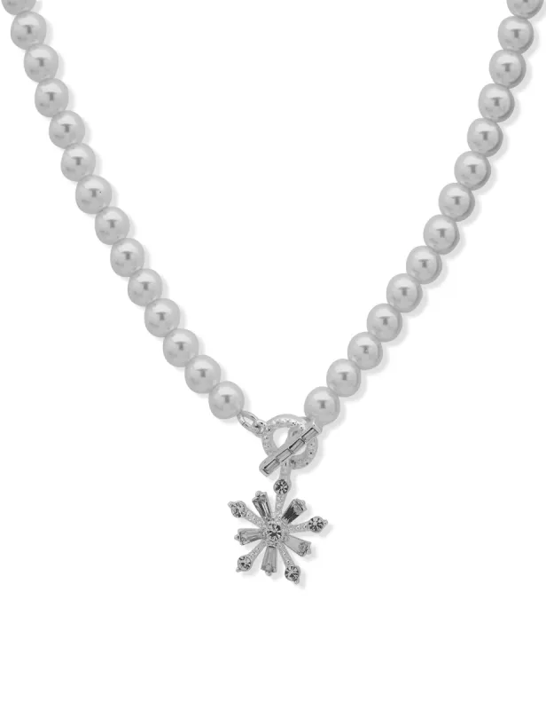 Snowflake Motif Pendant Necklace - Silver sold by Anne Klein