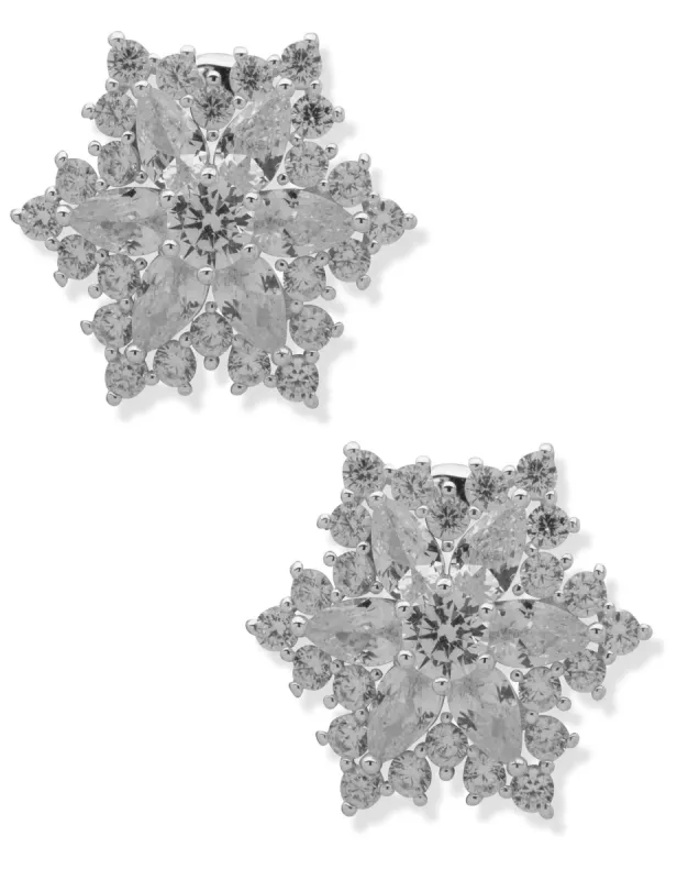 Snowflake Station Button Earring - Silver sold by Anne Klein
