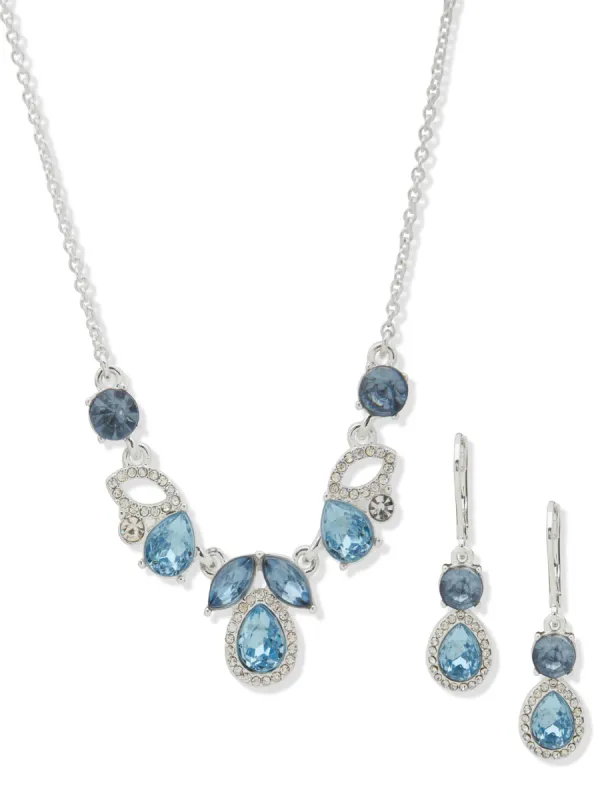 Cluster Pendant Necklace/Earring Set - Denim Blue sold by Anne Klein