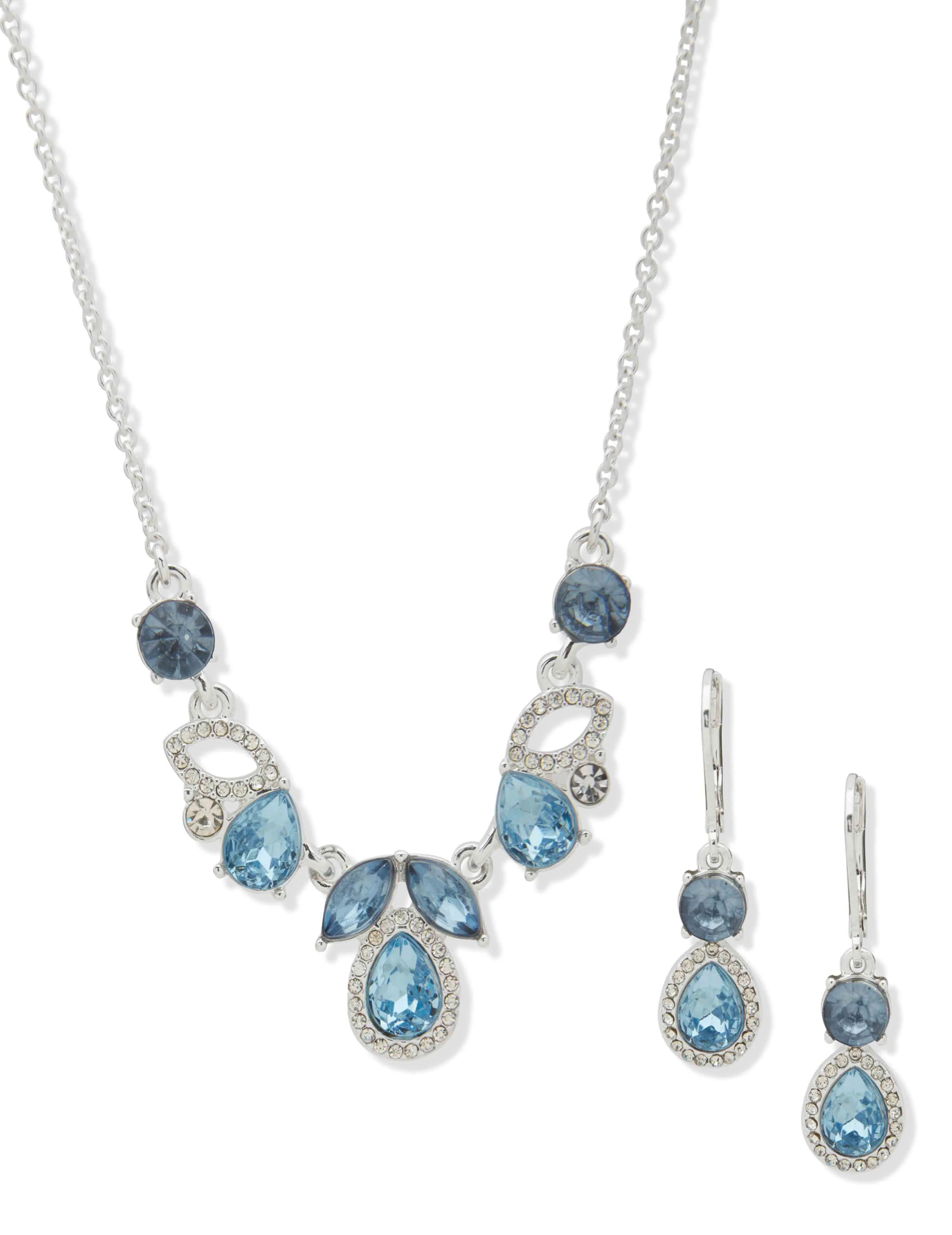 Cluster Pendant Necklace/Earring Set - Denim Blue sold by Anne Klein