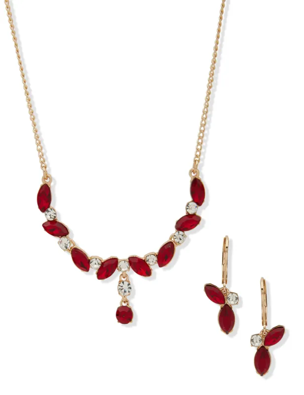 Navette Stone Necklace/Earring Set - Siam sold by Anne Klein