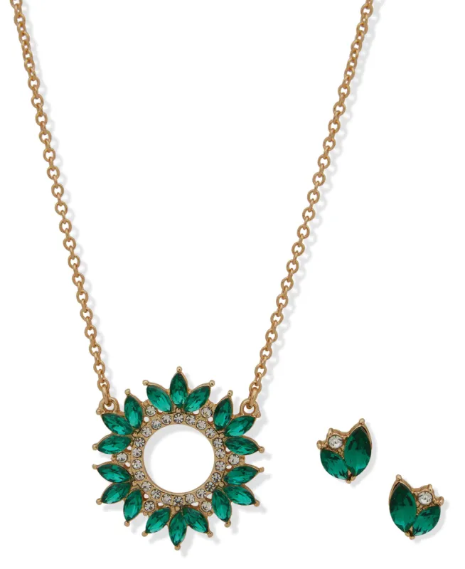 Cluster Pendant Necklace/Earring Set - Emerald sold by Anne Klein