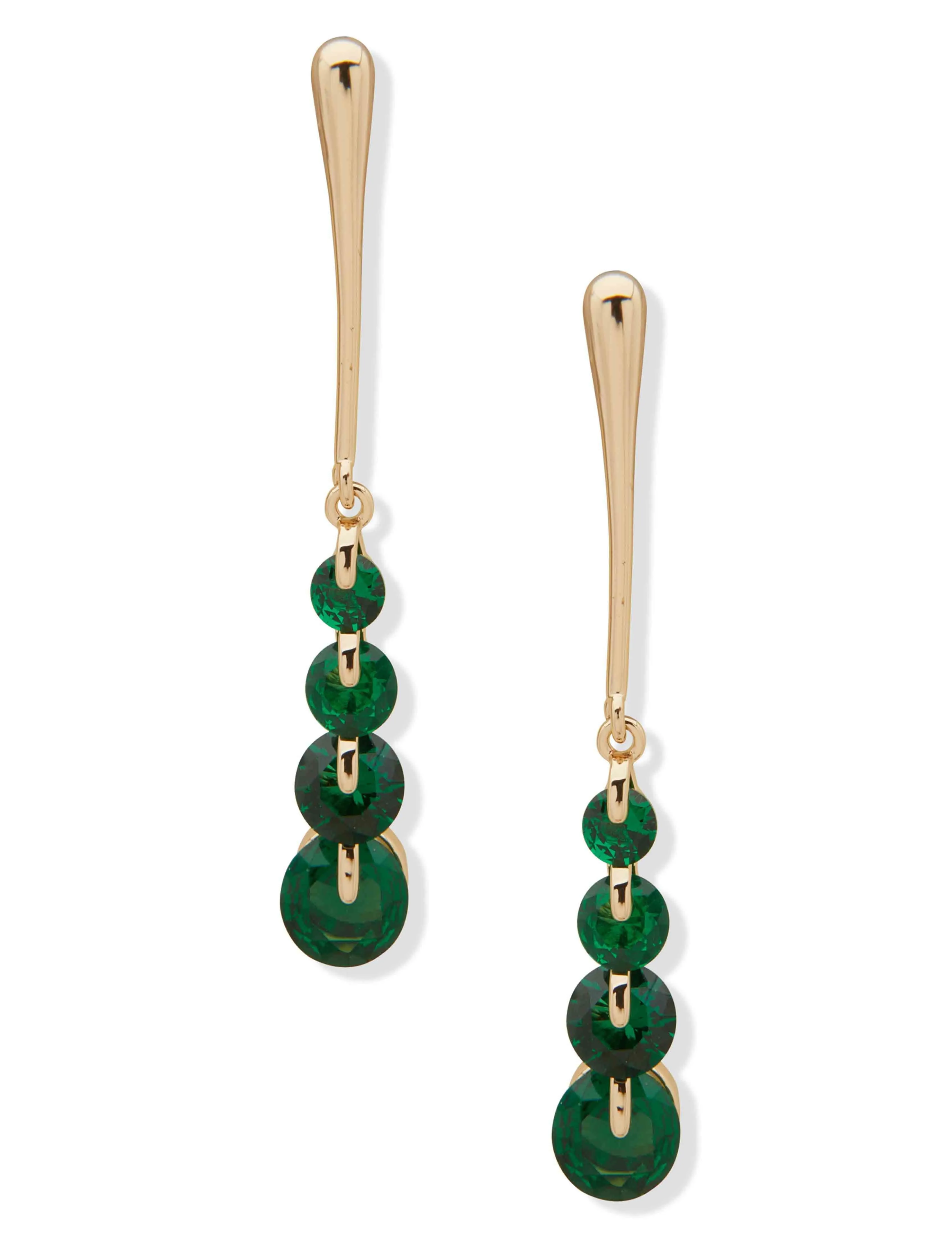 Linear Earring - Gold/Green sold by Anne Klein