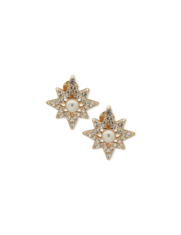 Star Button Earrings - Gold/Crystal sold by Anne Klein