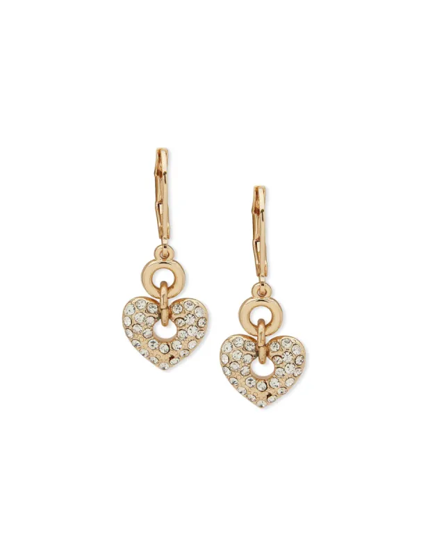 Double Heart Motif Earring - Gold/Crystal sold by Anne Klein