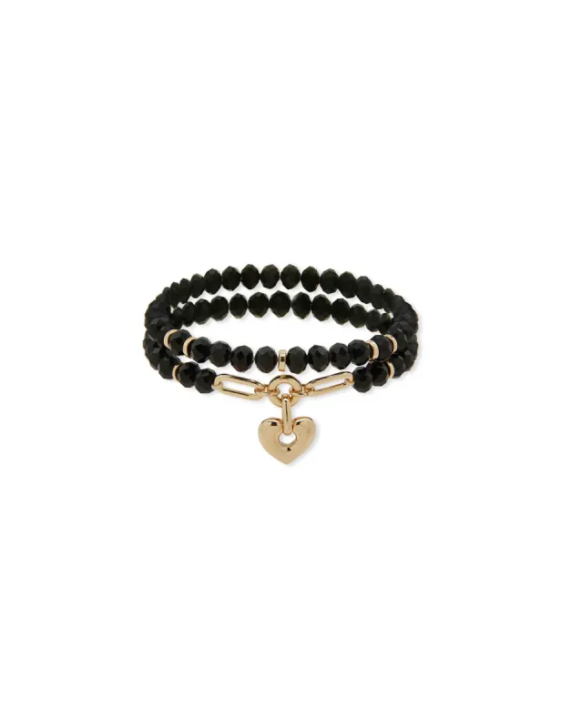 Heart Motif Bracelet - Gold/ Jet Crystal sold by Anne Klein