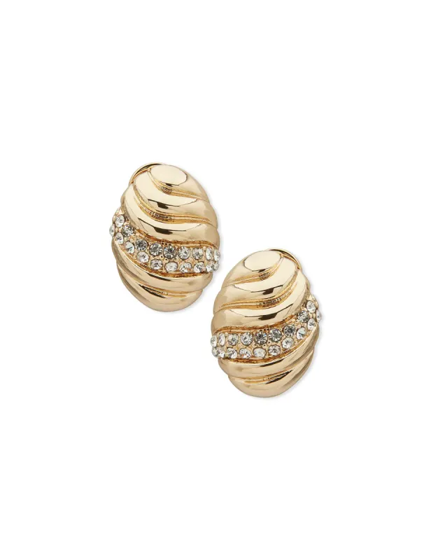Oval Button Earring - Gold/Crystal sold by Anne Klein