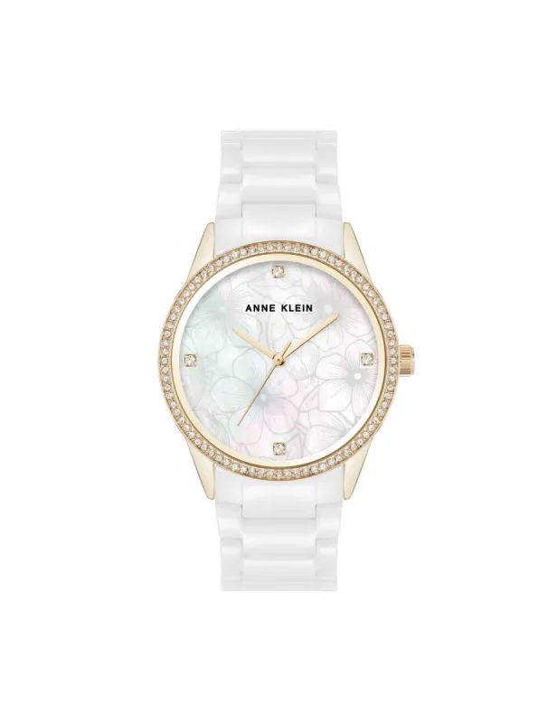 Ceramic Bracelet Floral Dial Watch sold by Anne Klein