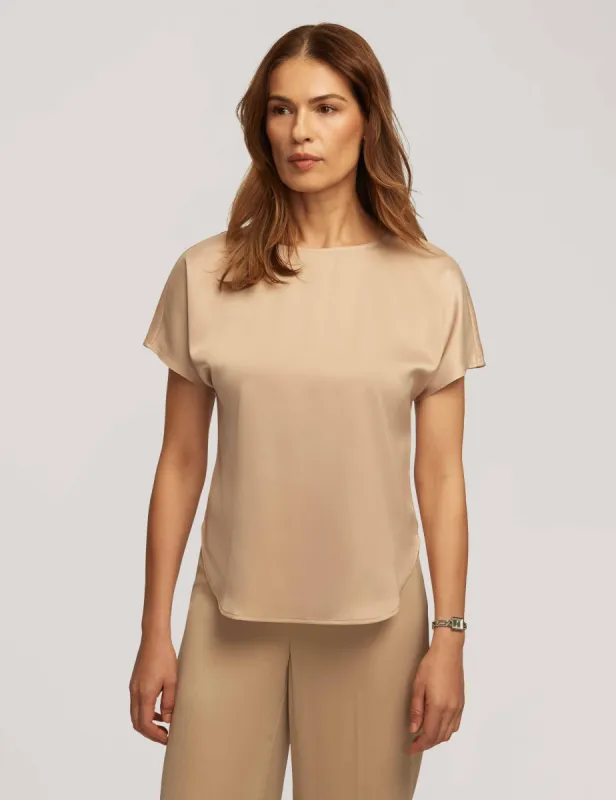 Montreal Satin Short Sleeve Blouse With Bateau Neck- Sale sold by Anne Klein