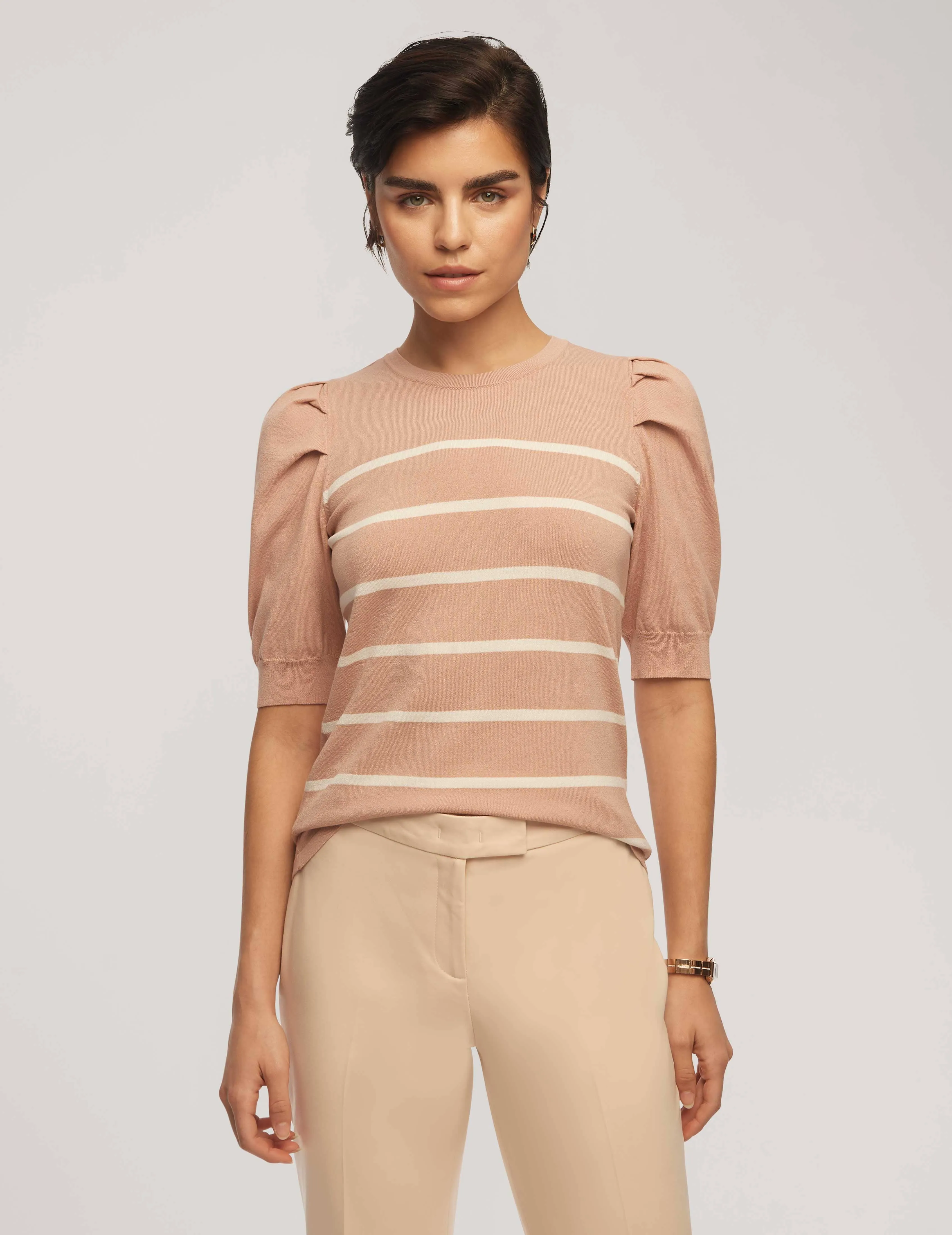 Short Puff Sleeve Crew Neck With Stripes - Sale sold by Anne Klein