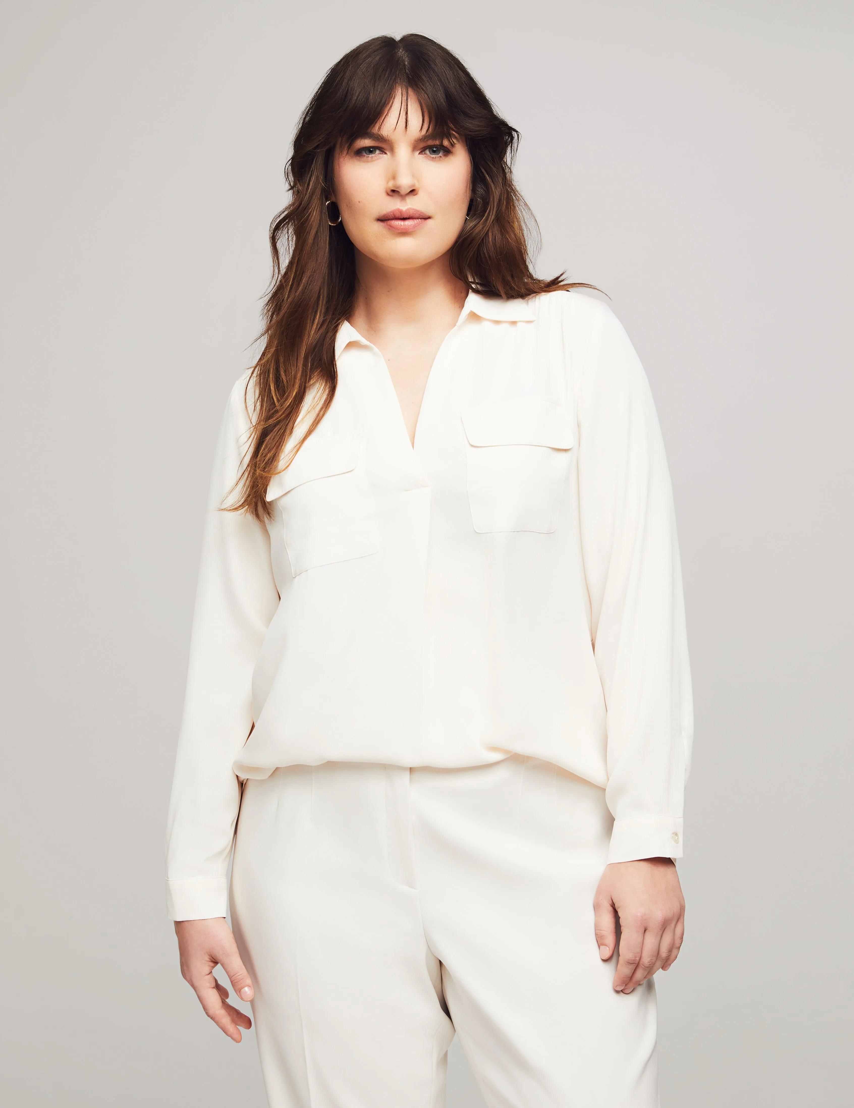 Plus Size Long Sleeve Shirt With Pockets - Sale sold by Anne Klein