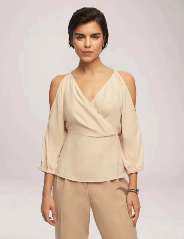 Cold Shoulder Crossover Peplum Blouse  - Sale sold by Anne Klein
