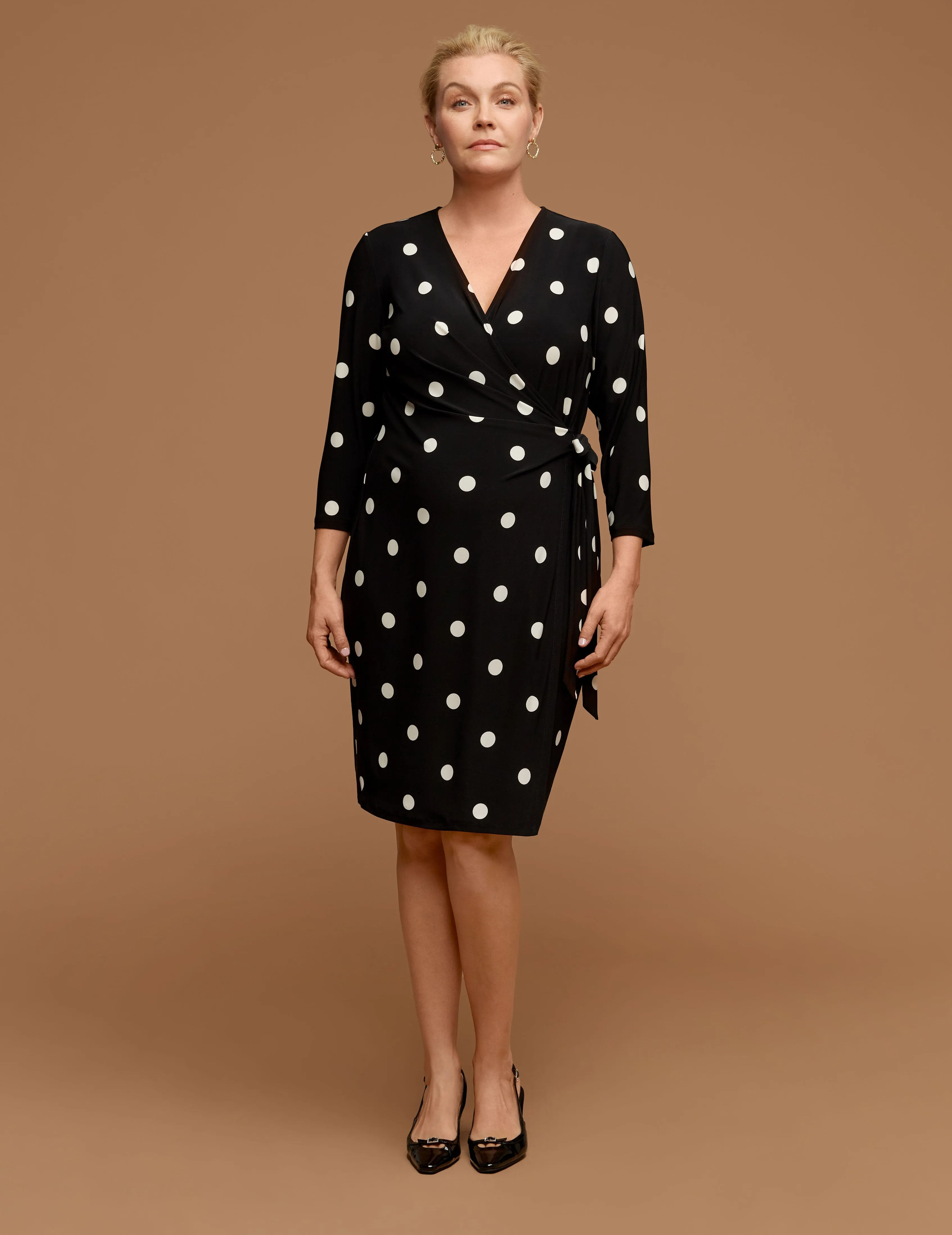 Plus Size Ity Sutton Dot Printed Classic Faux Wrap Dress - Sale sold by Anne Klein