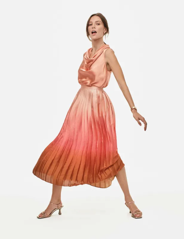 Ombre Pull On Montreal Satin Pleated Skirt - Sale sold by Anne Klein