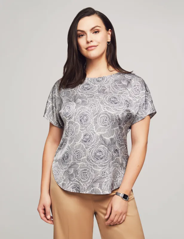 Printed Short Sleeve Blouse With Bateau Neckline - Sale sold by Anne Klein