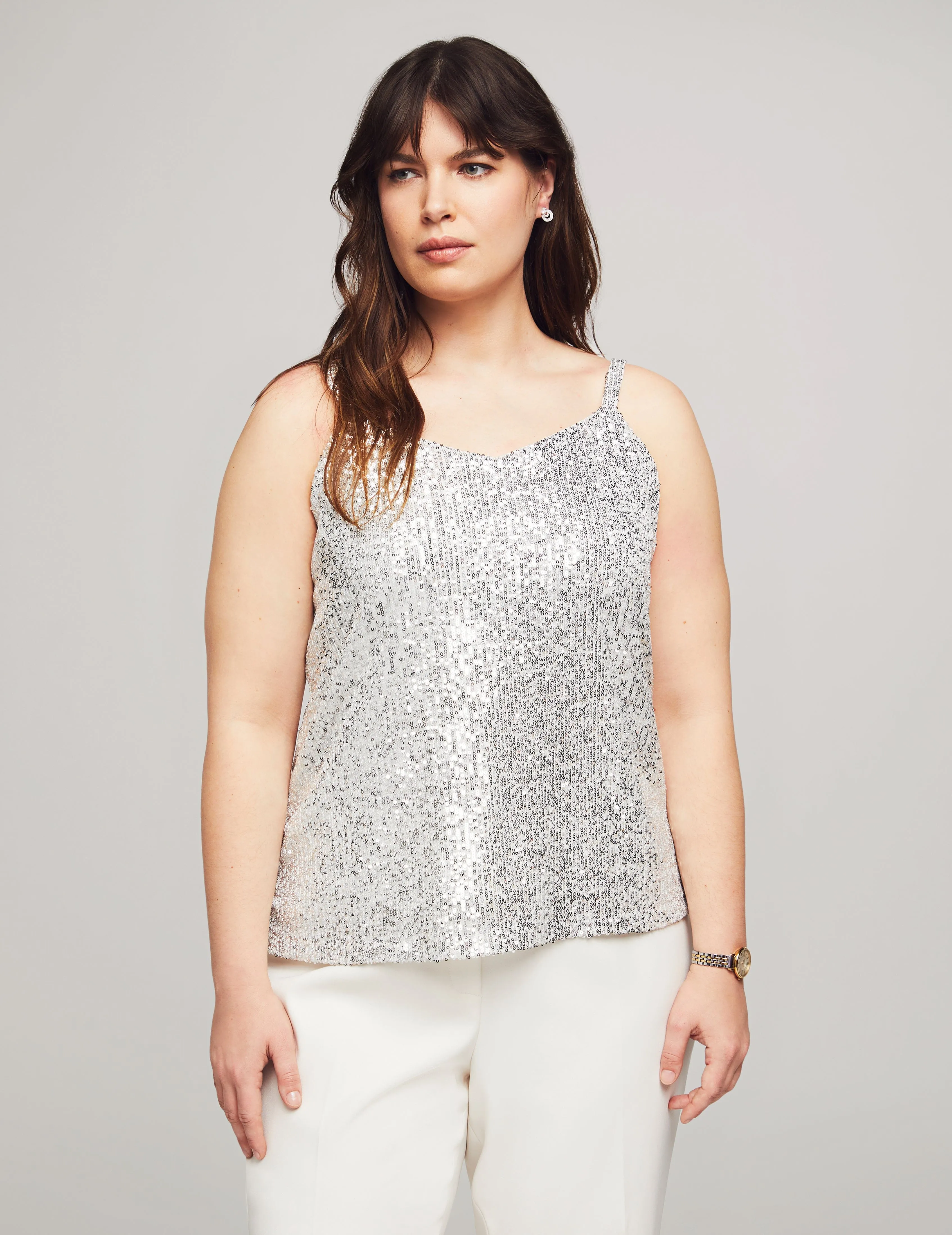 Plus Size V-Neck Cami Sequin Knit - Sale sold by Anne Klein