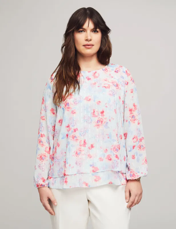 Plus Size Printed Lurex Chiffon Double Layer Blouse - Sale sold by Anne Klein