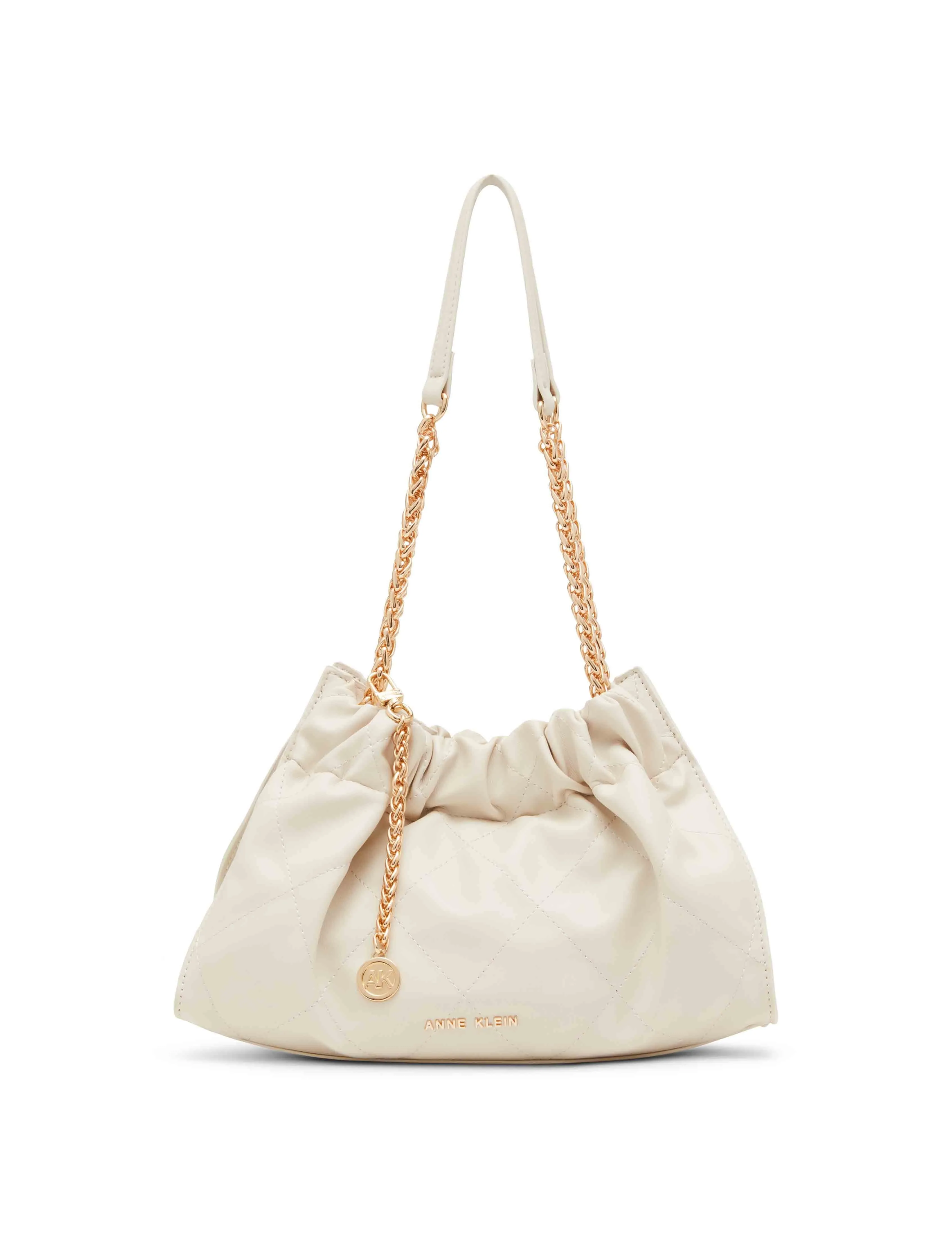 Quilted stitched Cinched closure satchel sold by Anne Klein