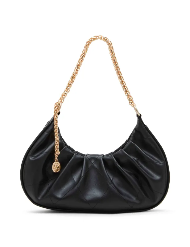 Small smooth stitched quilted crescent shoulder bag sold by Anne Klein