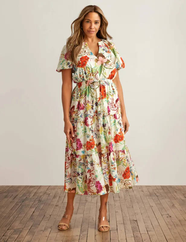 Tiered Puff Sleeve Midi Dress - Sale sold by Anne Klein