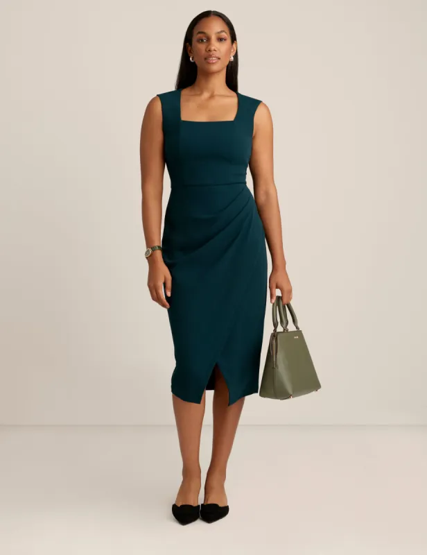 Square Neck Faux Wrap Dress - Sale made by Kasper