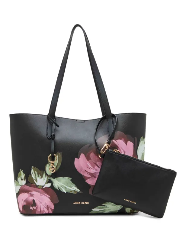 Bonded Dark Floral Tote With Pouch sold by Anne Klein