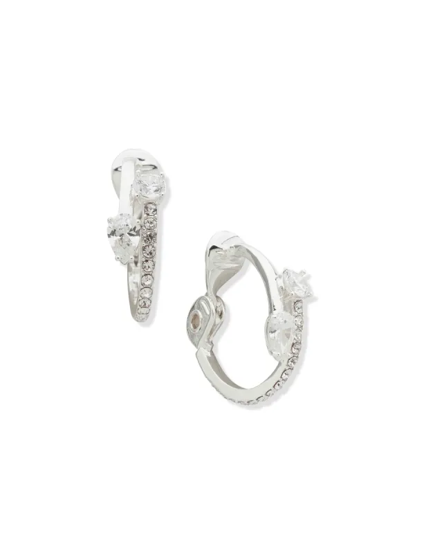 Stationed Double Row Hoop Earring - Silver/Crystal sold by Anne Klein