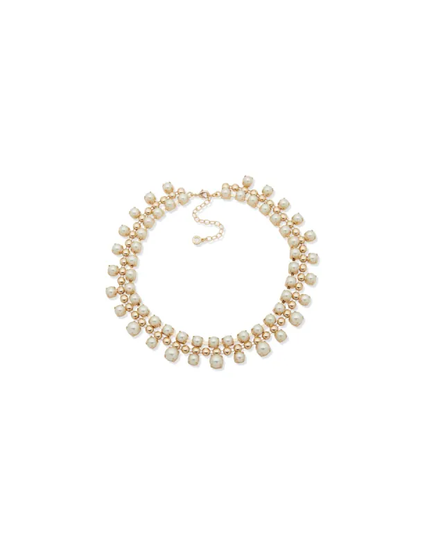 Pearl & Metal Dome Statement Necklace sold by Anne Klein